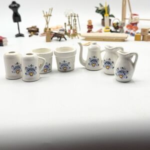 Unbranded Vintage Ceramic Dollhouse Furniture 1:12 Scale Teapot Teacup Pitcher S
